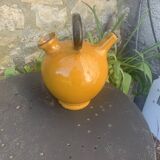 Gargoulette, Provençal jug in enamelled ceramic, vintage ochre color