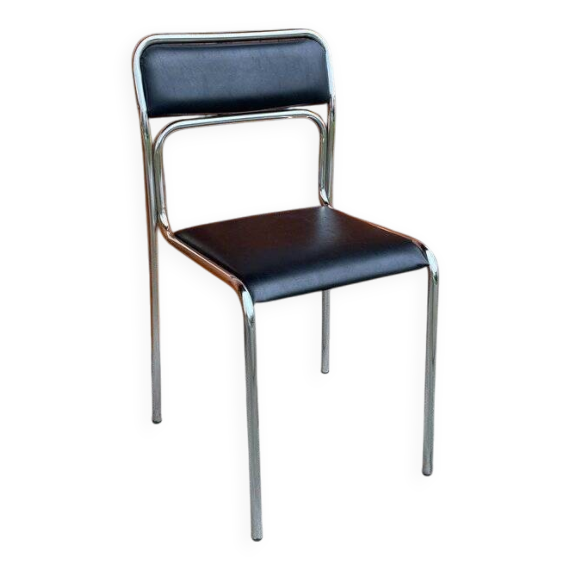 1 Of 5 Bauhaus chrome & faux leather dining chairs, 1980s,