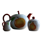 Service à thé/café 3 pièces en porcelaine Apilco - Décor fruits "Peint Main