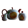 3-piece porcelain tea/coffee service Apilco - Hand-painted fruit design