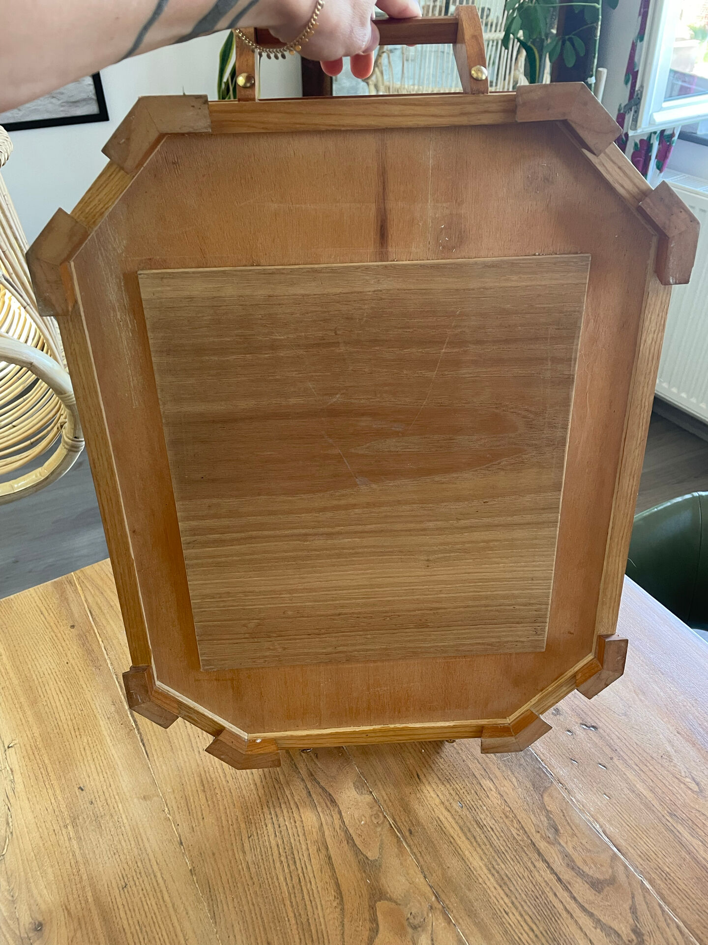 Large service tray in wood marquetry
