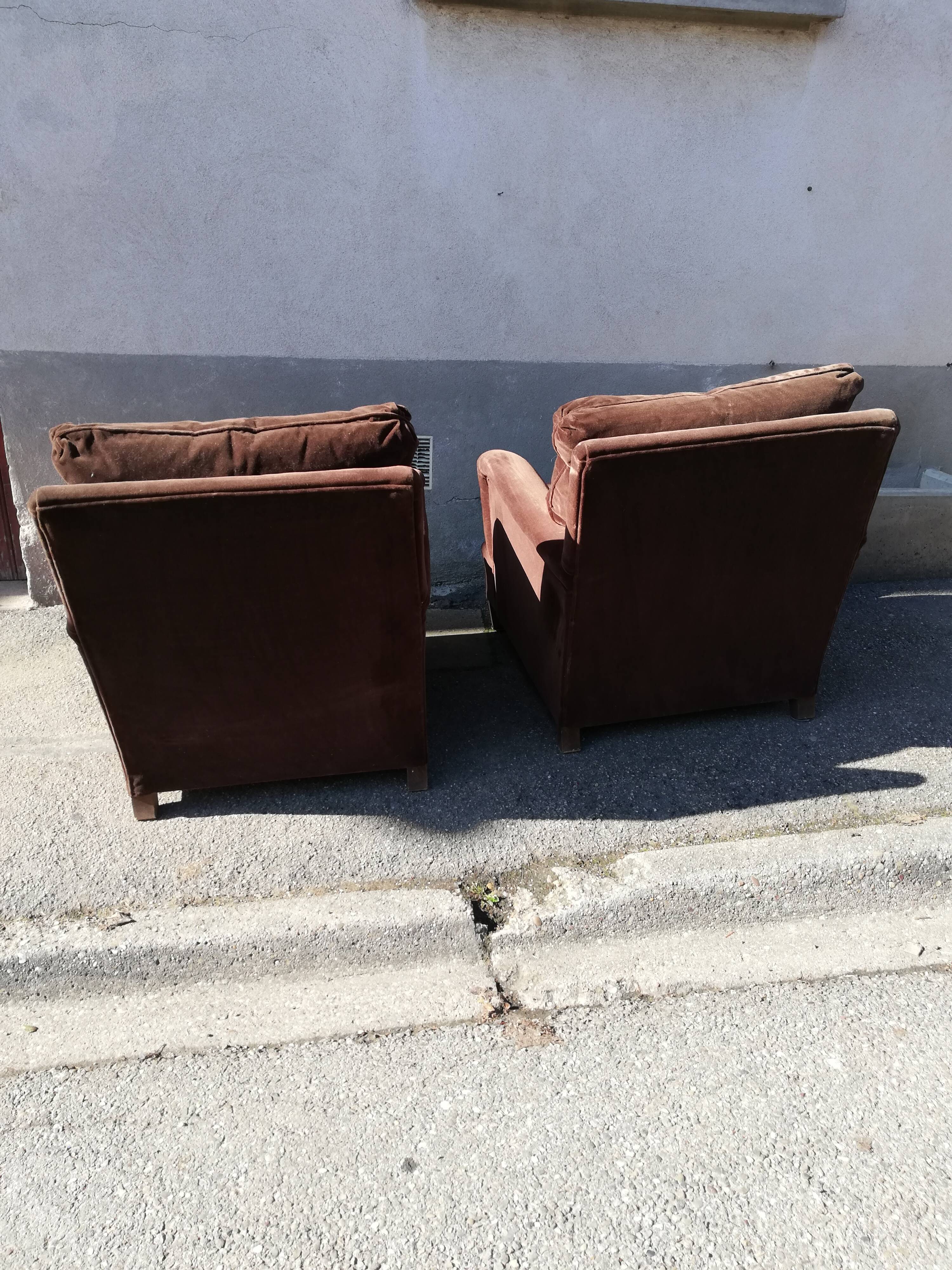 Pair of armchairs year 50 chocolate velvet