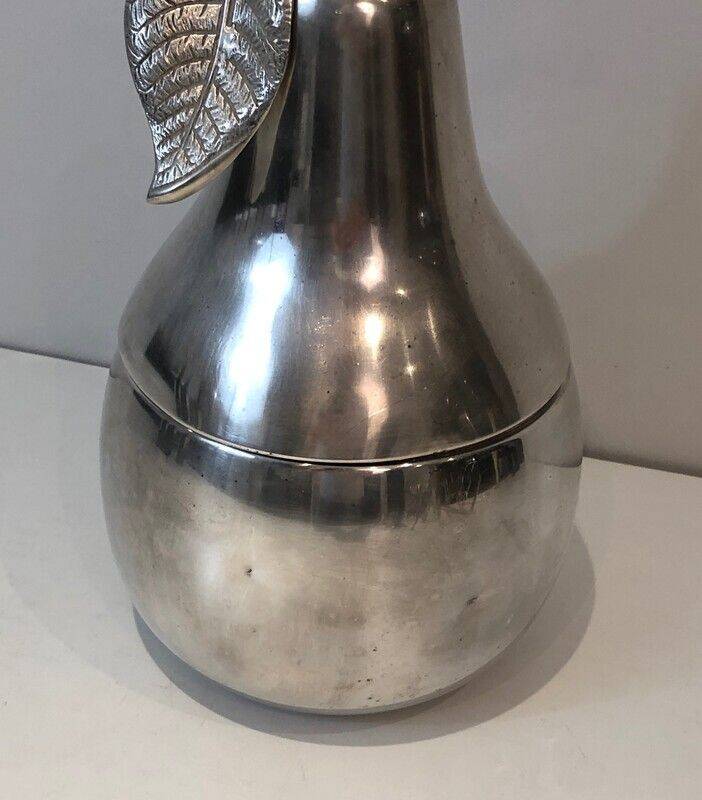 Silver-plated metal and plastic pear-shaped ice bucket.