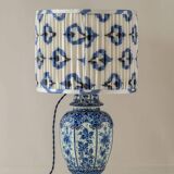 Hand-Painted Ceramic Table Lamp in Delft Blue and White with Ikat Shade