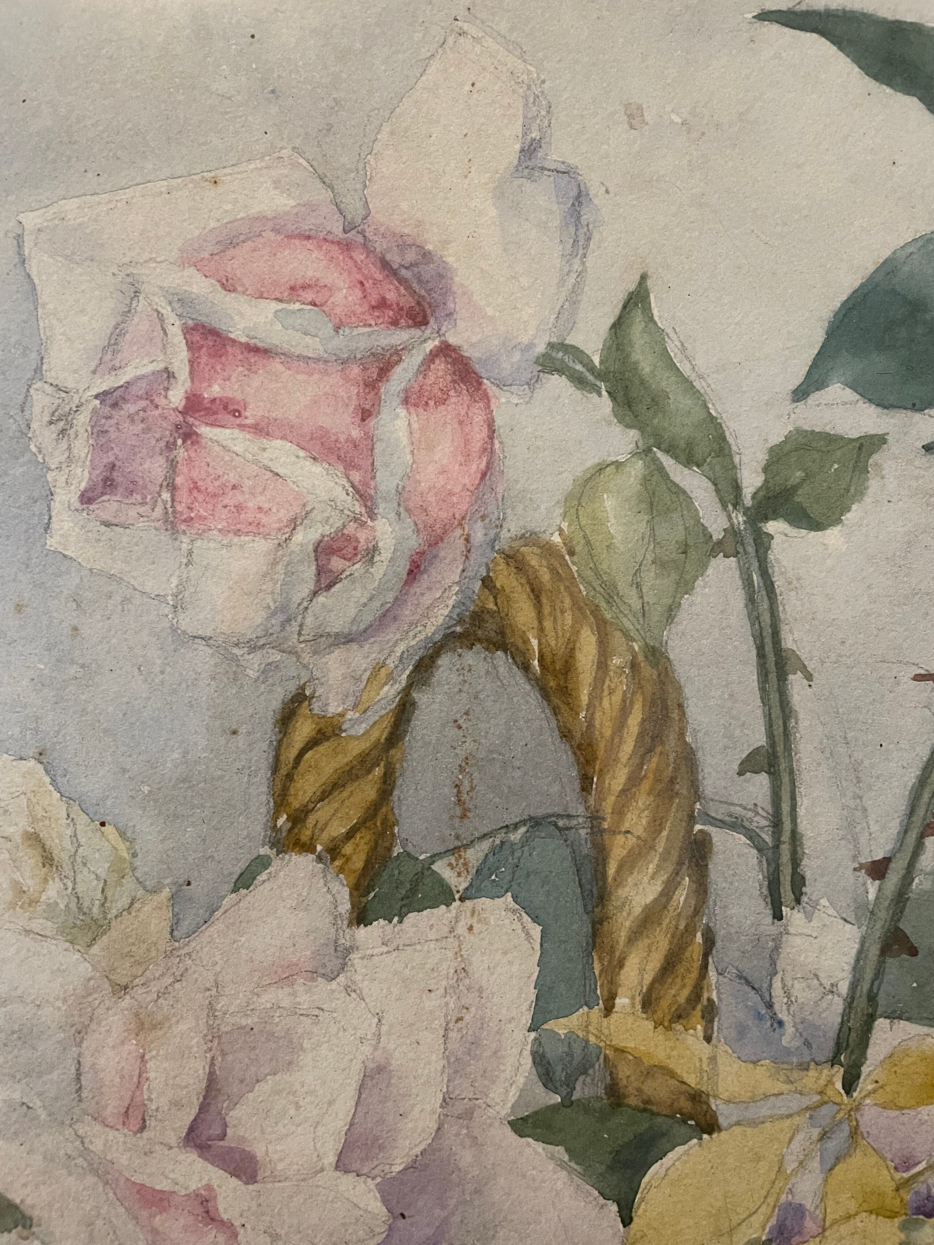 Watercolor painting signed Louise Boussac XIXth