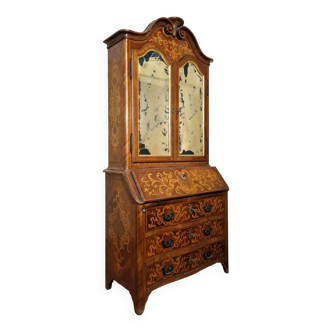 Curved louis xv style cabinet secretary in walnut and marquetry