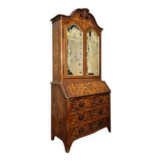 Secrétaire cabinet style louis xv galbé en noyer et marqueterie