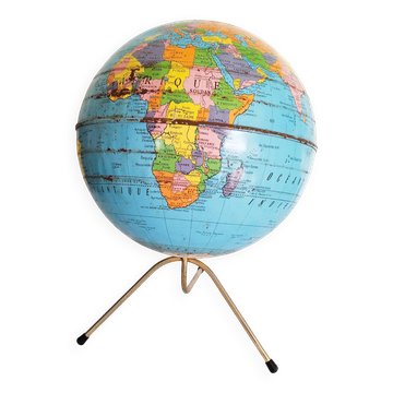 Metal terrestrial globe, Taride, tripod, 1960s