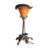 Lampe 1930  fer forge tulipe pâte de verre signee
