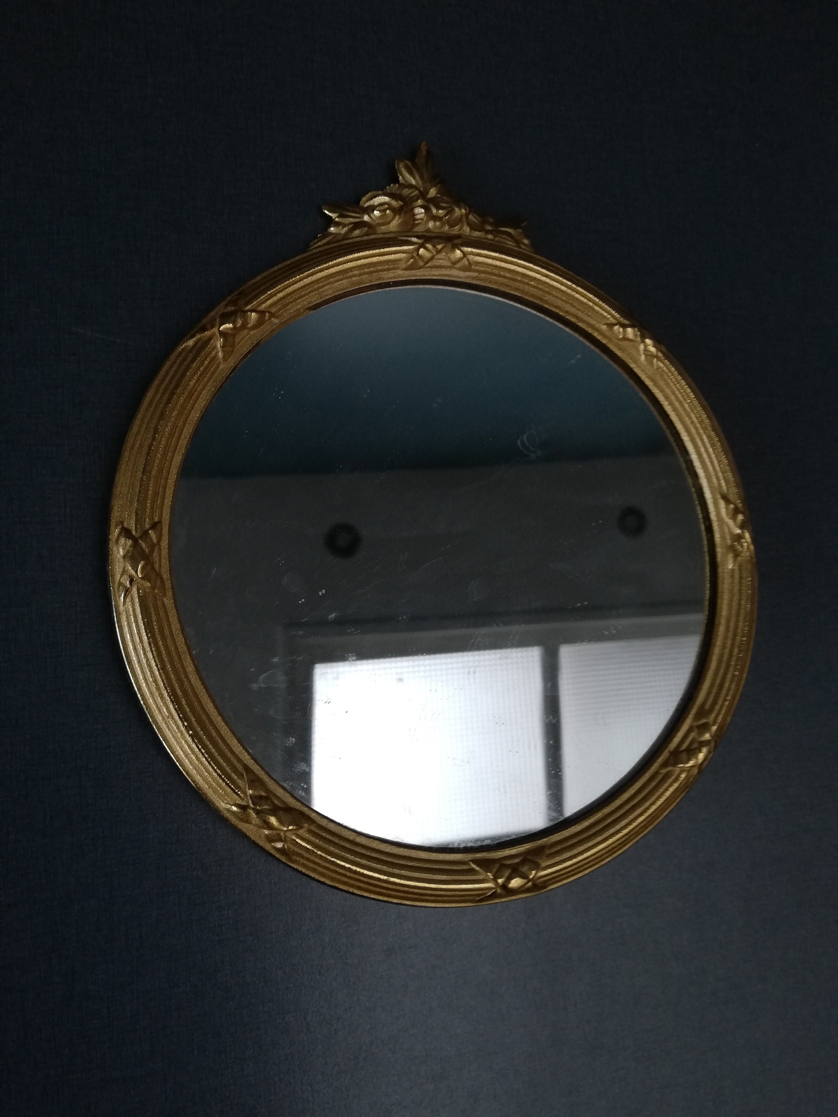 Miroir rond à fronton cadre bronze