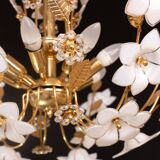 Large Size Vintage Murano Glass Chandelier White Flowers, 1970