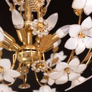 Large Size Vintage Murano Glass Chandelier White Flowers, 1970