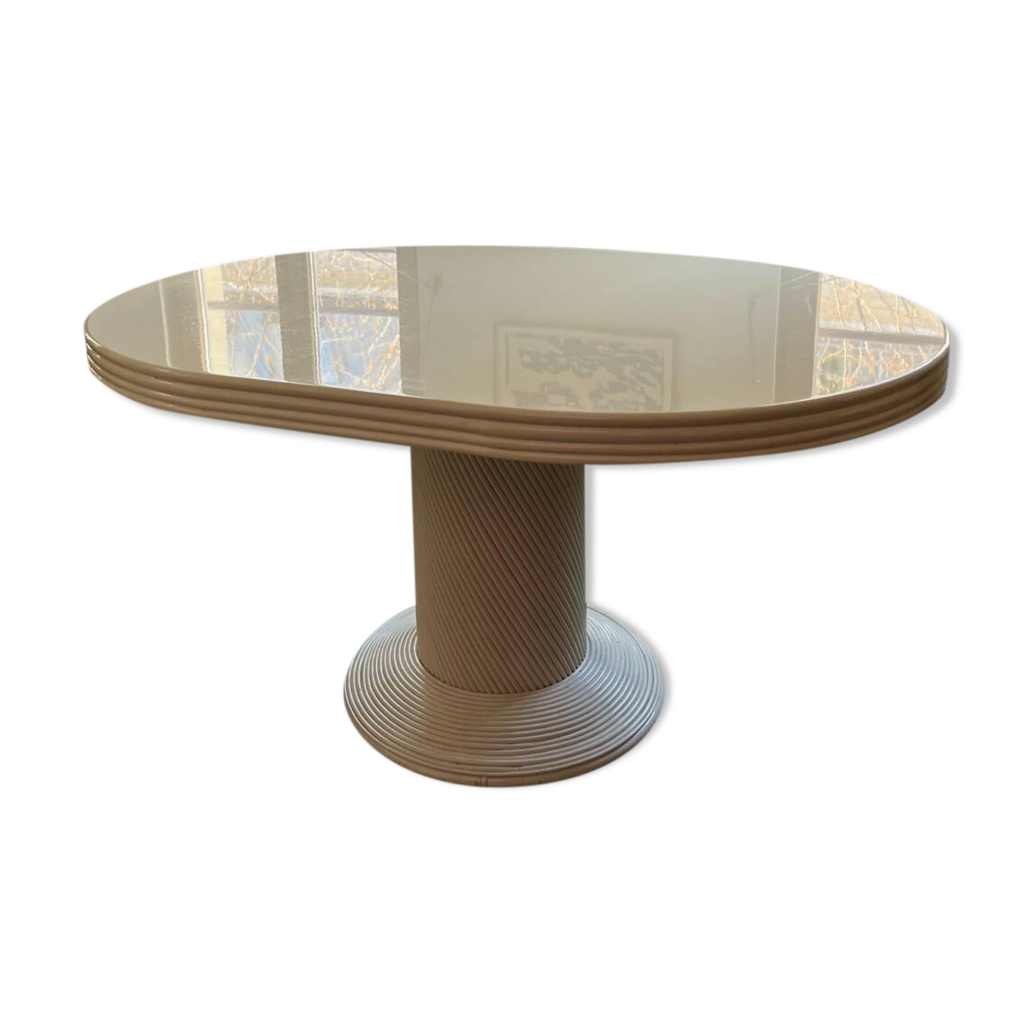 Vintage table, beige lacquered top and bamboo legs.