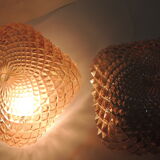 Vintage cast amber glass ceiling lamp spiked pattern for retro furniture from the 50s-60s