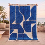 Authentic traditional white and blue Berber rug 2/3 m