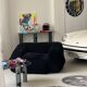 Collectible Anfibio Sofa Bed, black velvet lounge chair, Italian Space Age