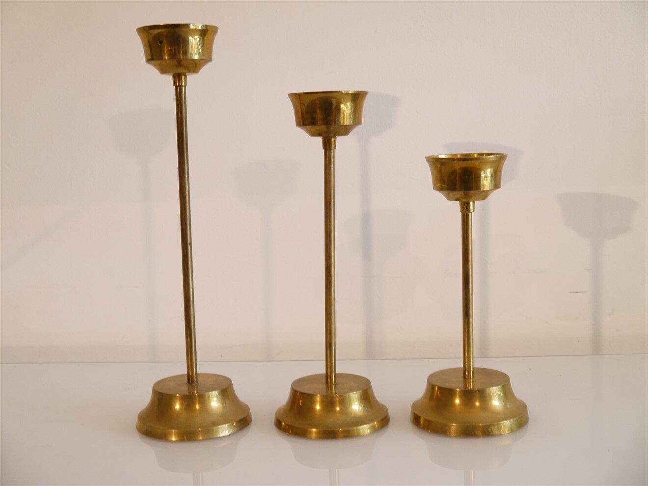 Set of 3 Scandinavian brass candle holders 1970