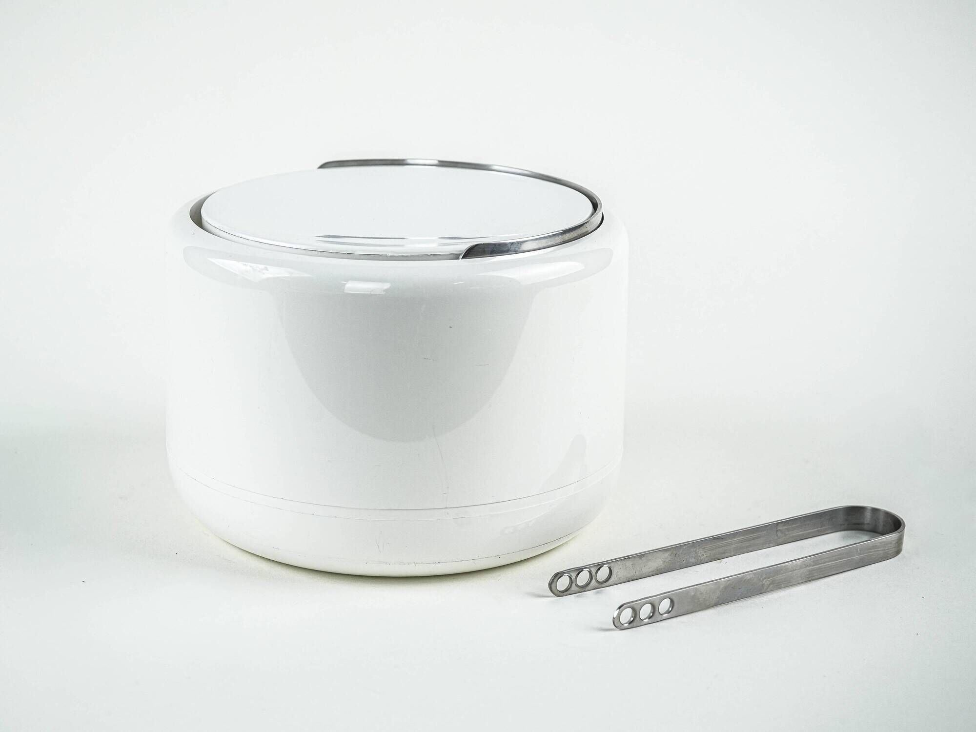 Stelton Ice Bucket in White with Steel Detail, Danish Design, 1970s