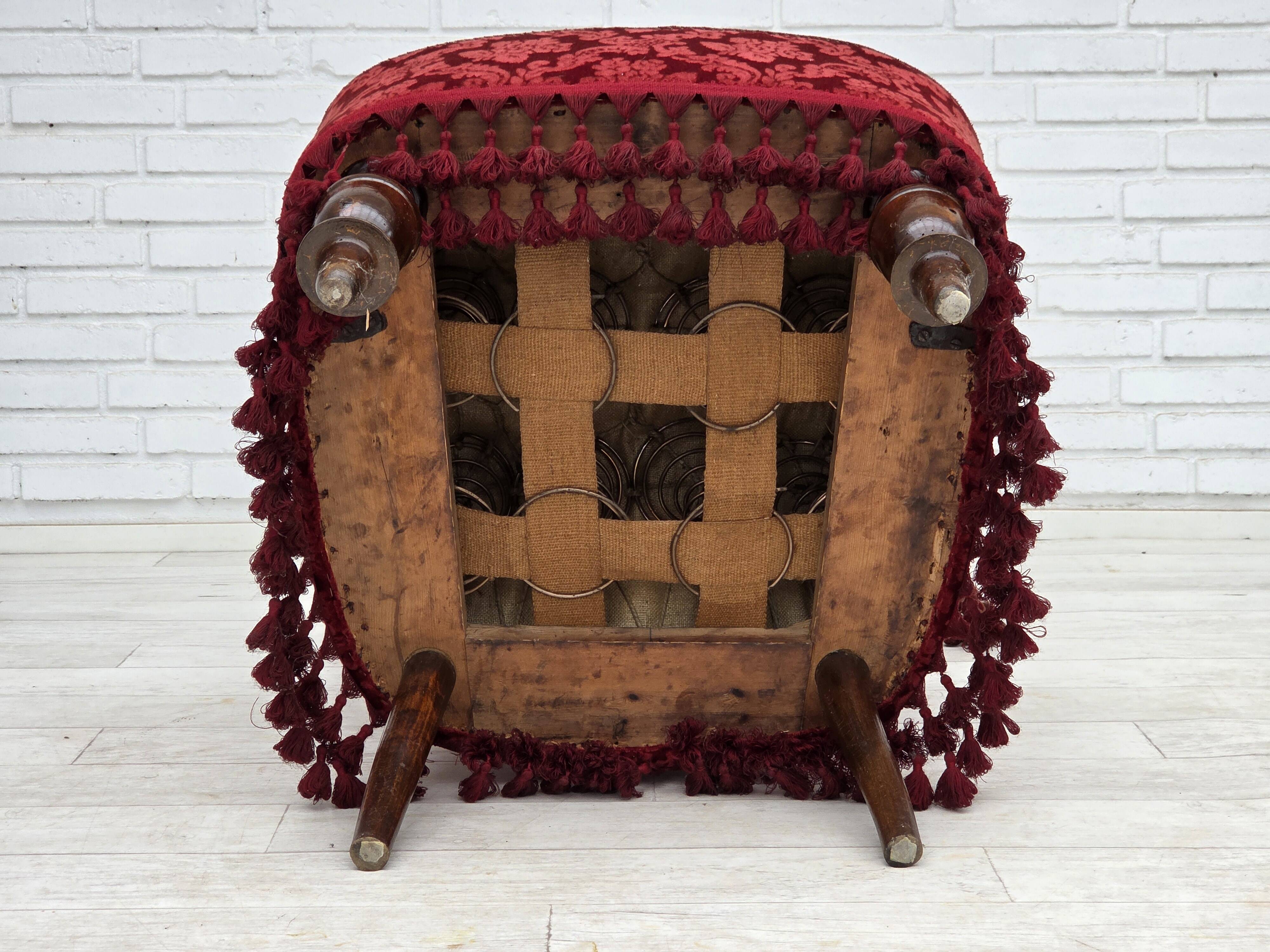 1950s, Danish armchair, furniture velour, beech wood legs.