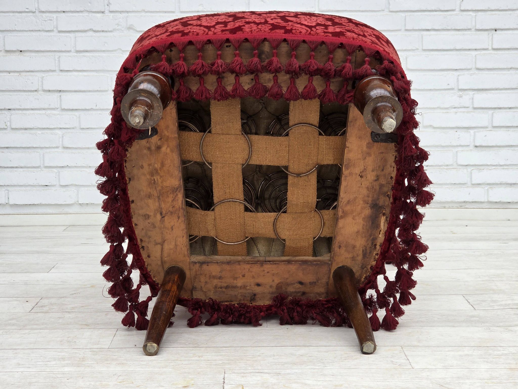 1950s, Danish armchair, furniture velour, beech wood legs.