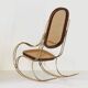 1970s Thonet-Style Rocking Chair, Brass & Wicker