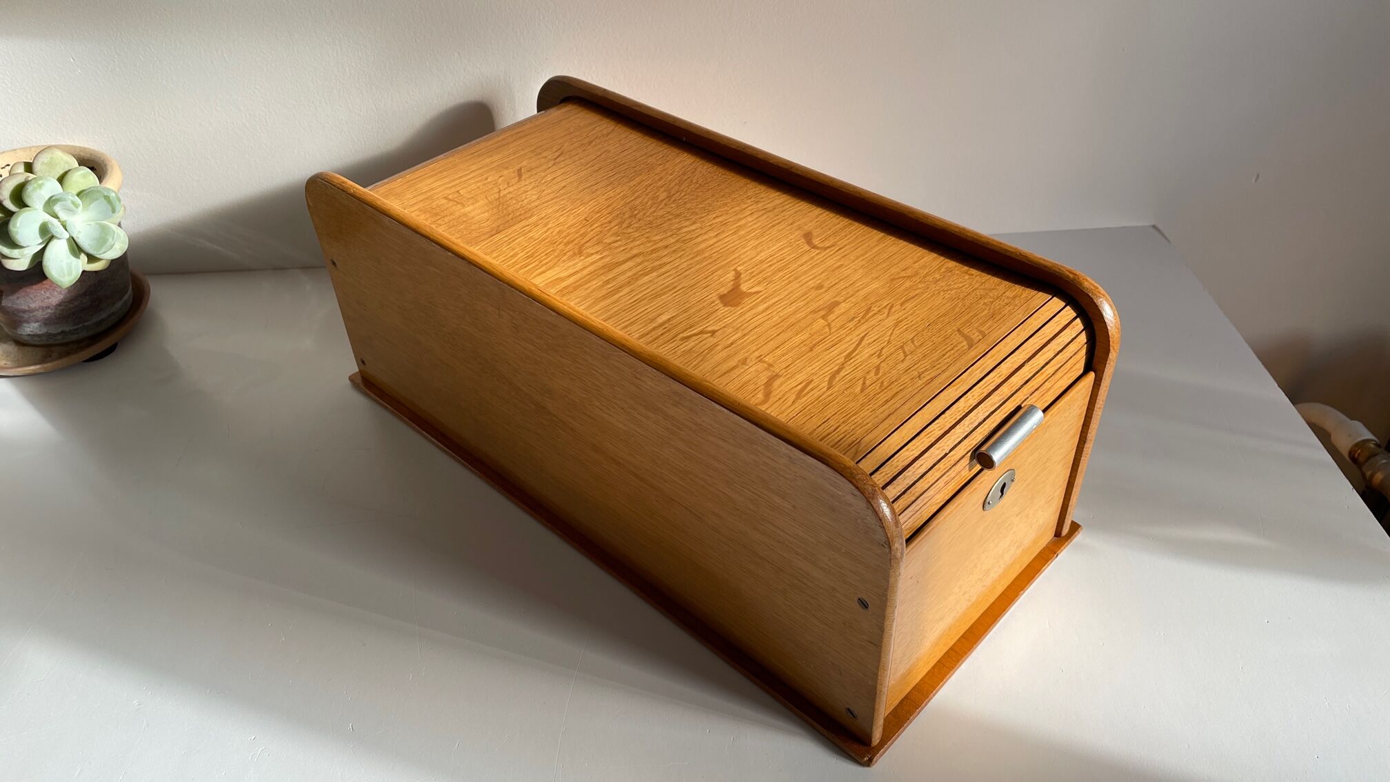 Wooden box with curtain vintage storage