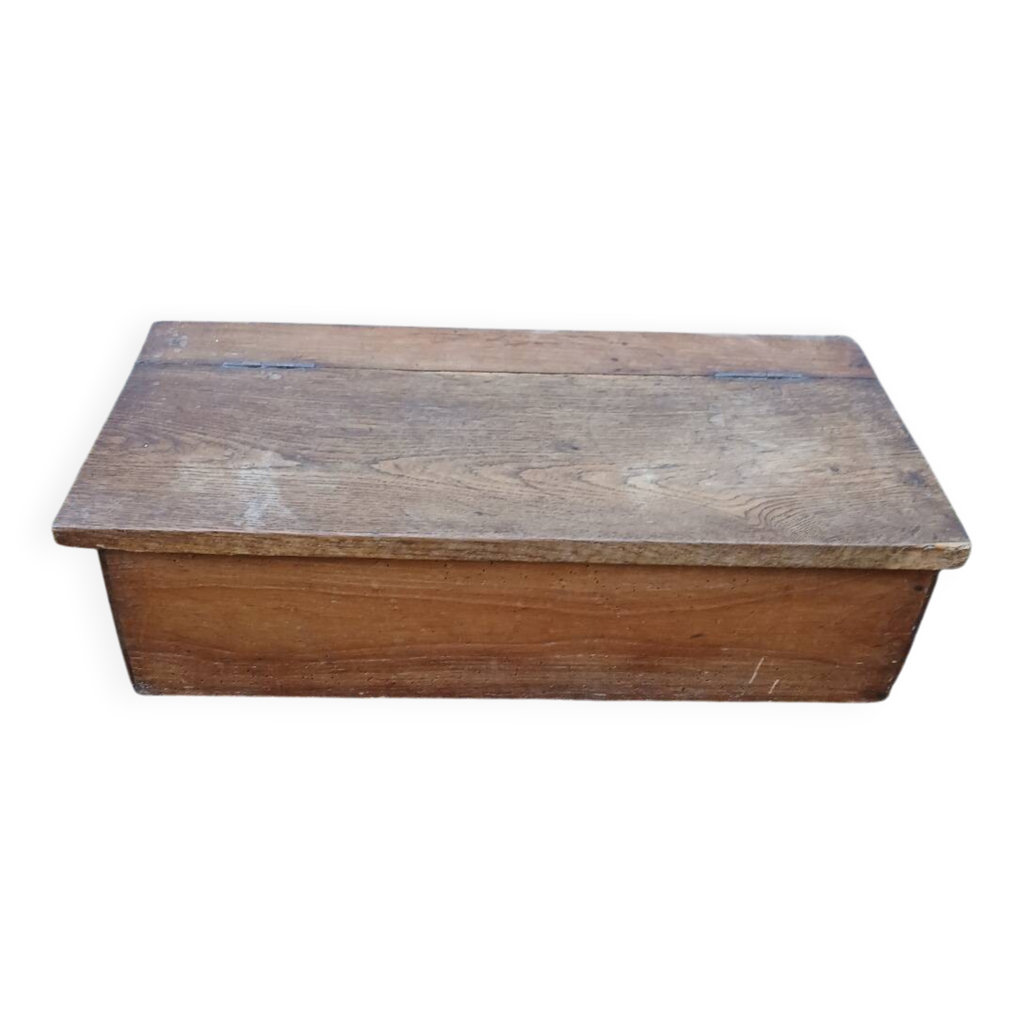Small old wooden chest with hinged lid