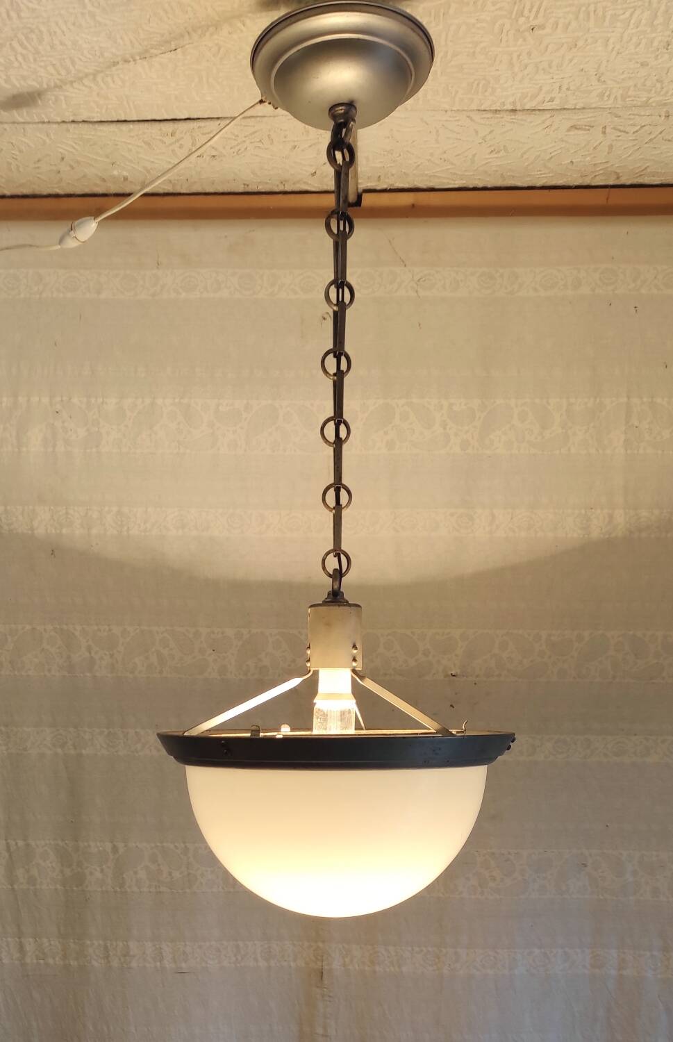 Art deco pendant light in metal, opaline and mercury glass by curtis lighting - 1920s/30s