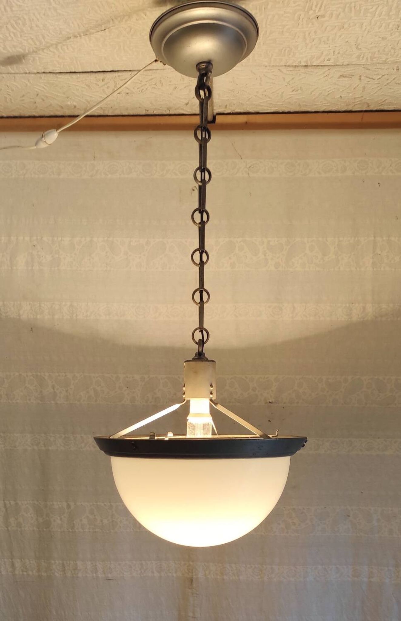 Art deco pendant light in metal, opaline and mercury glass by curtis lighting - 1920s/30s