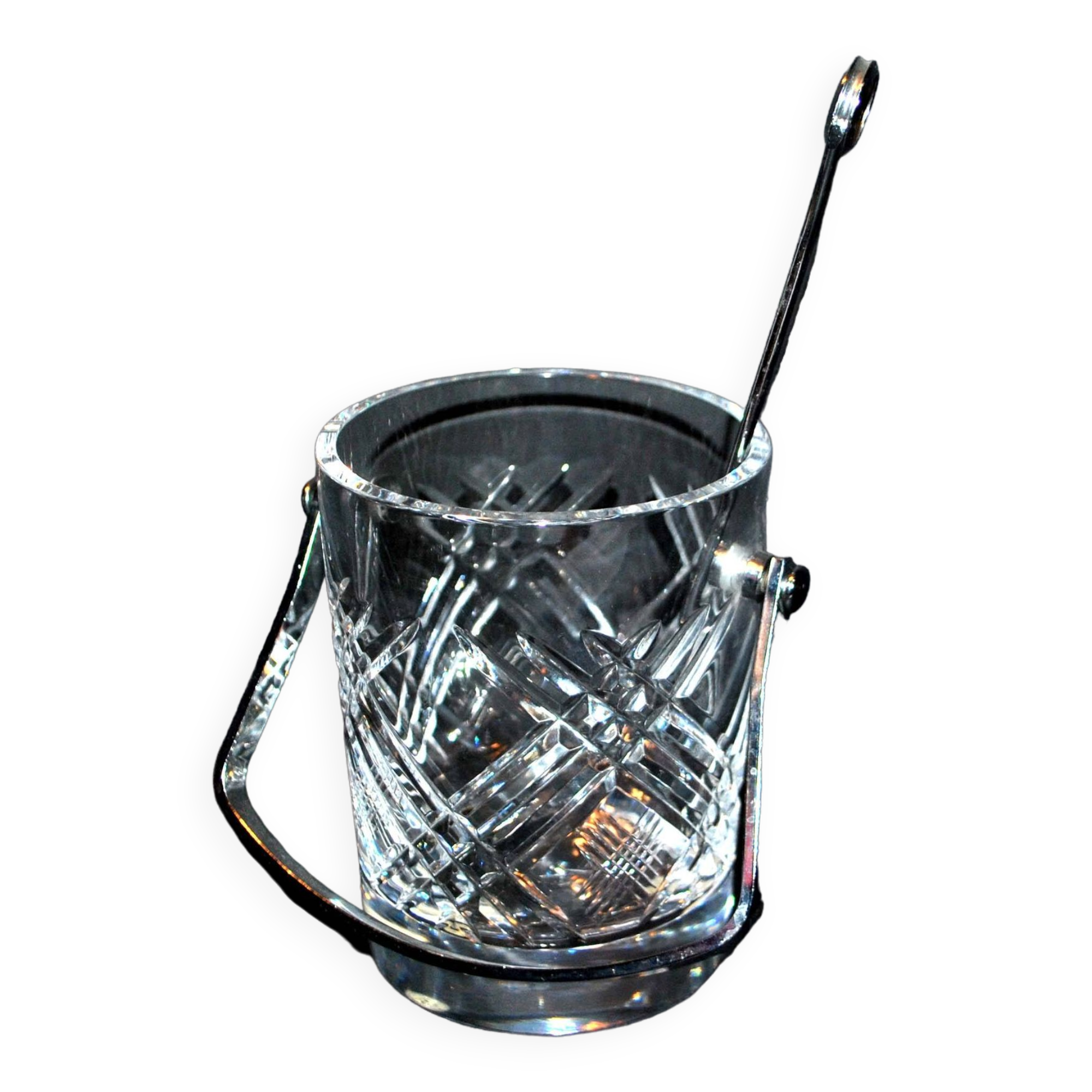 Vintage Crystal Ice Bucket - Ice Cube Pot and Spoon Signed Sèvres