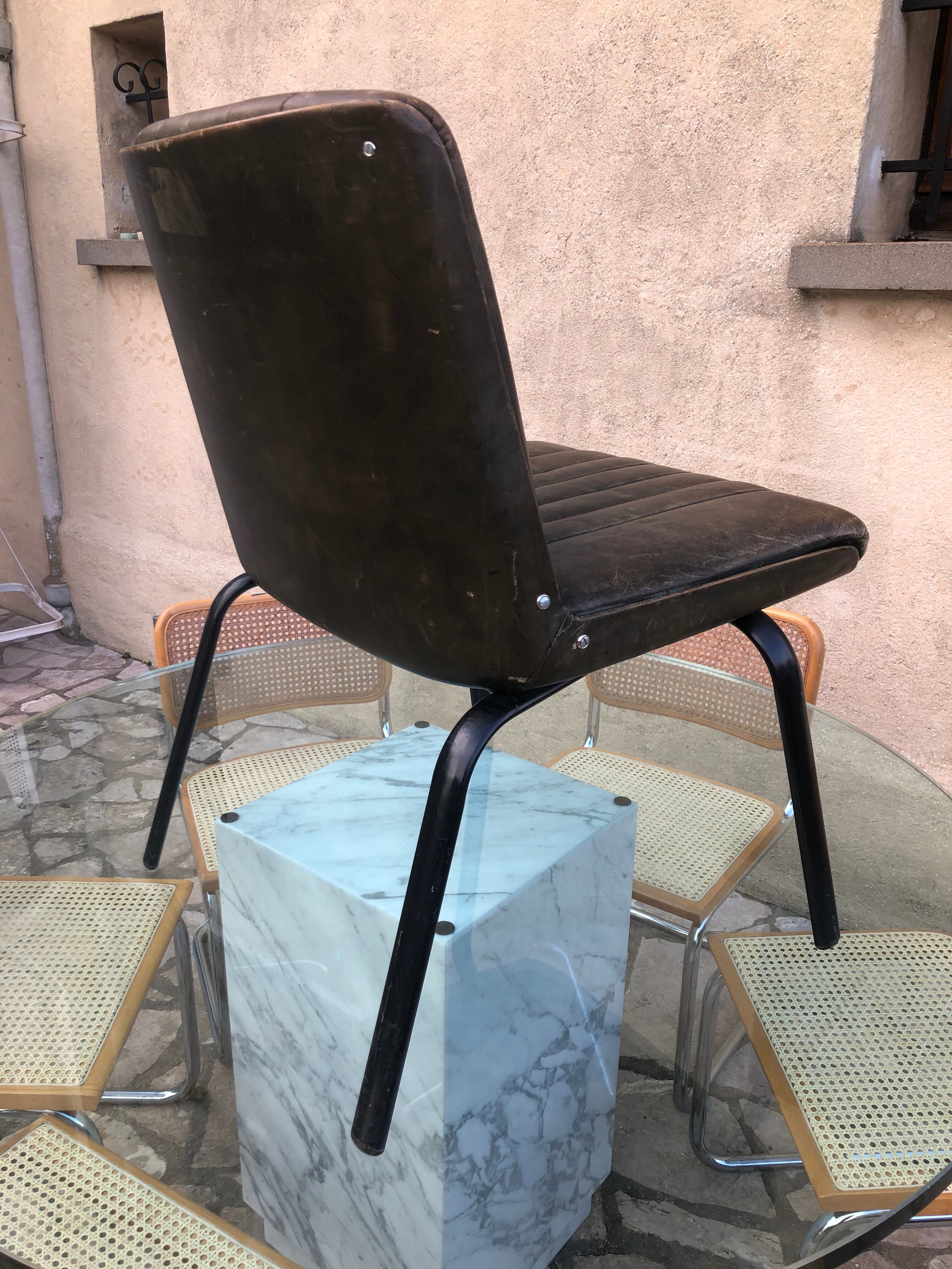 Bronze green leather armchair 1950