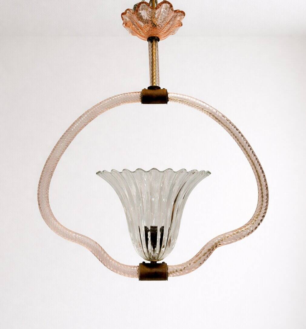 Art Deco Chandelier attributed to Barovier & Toso, Murano Glass, 1940s