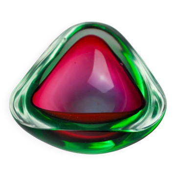 Cendrier Sommerso rouge et vert par Seguso, verre de Murano, Italie, années 1970