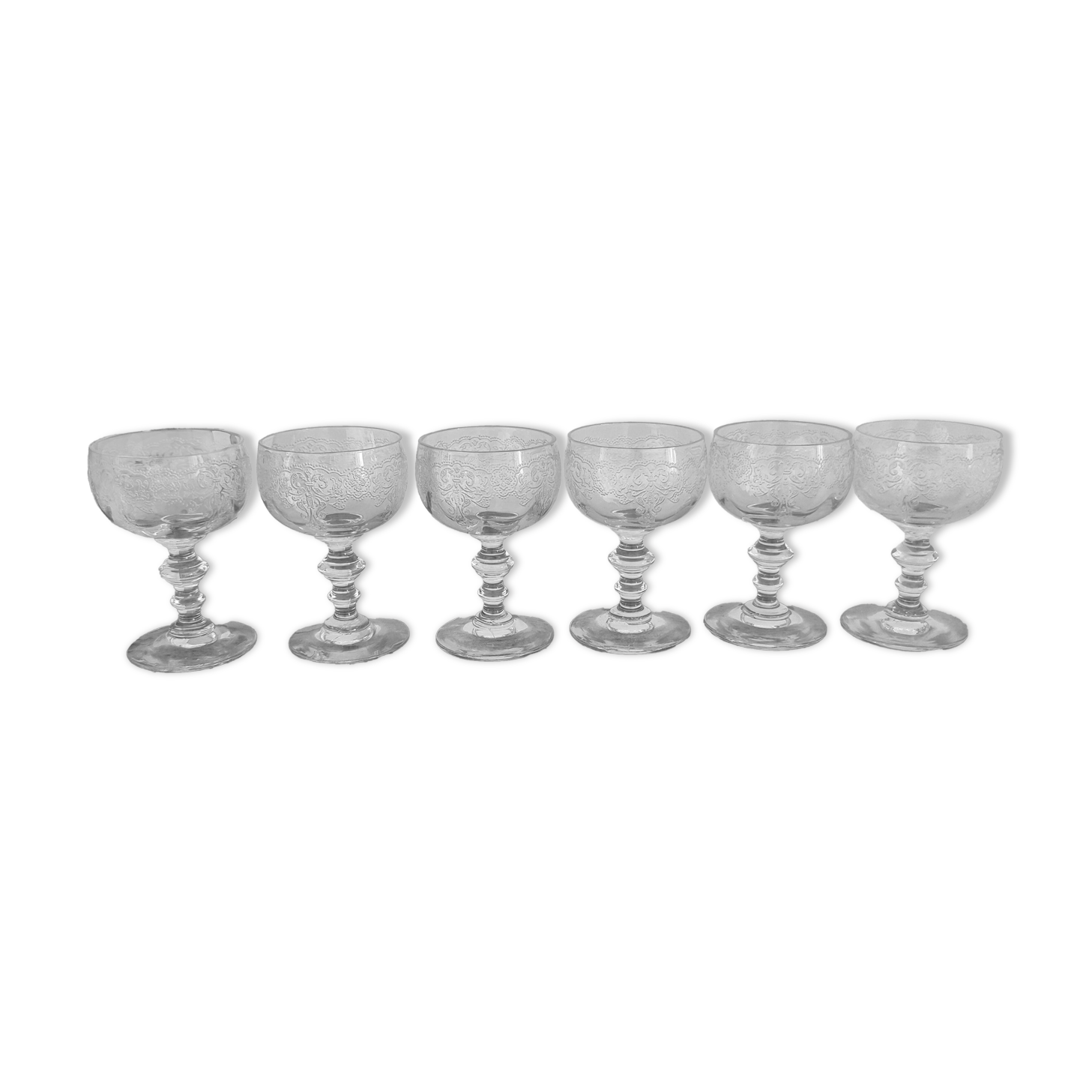 Set of 6 vintage etched shot glasses