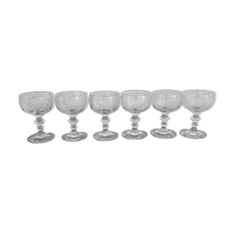Lot de 6 verres à liqueur gravés vintage