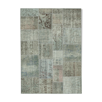 Hand-knotted oriental overdyed 170 cm x 240 cm grey patchwork carpet