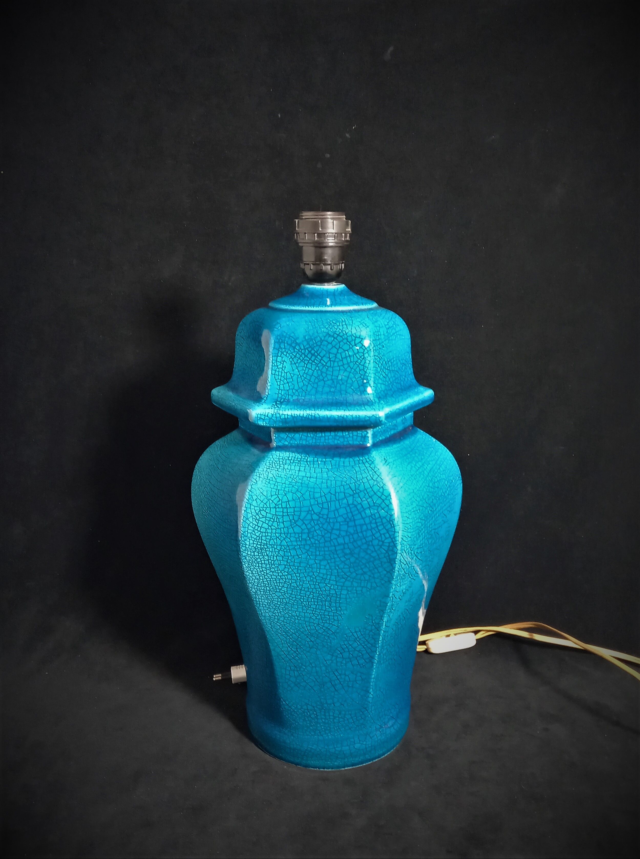 Table lamp foot in cracked turquoise earthenware