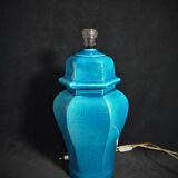Table lamp foot in cracked turquoise earthenware