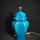 Table lamp foot in cracked turquoise earthenware