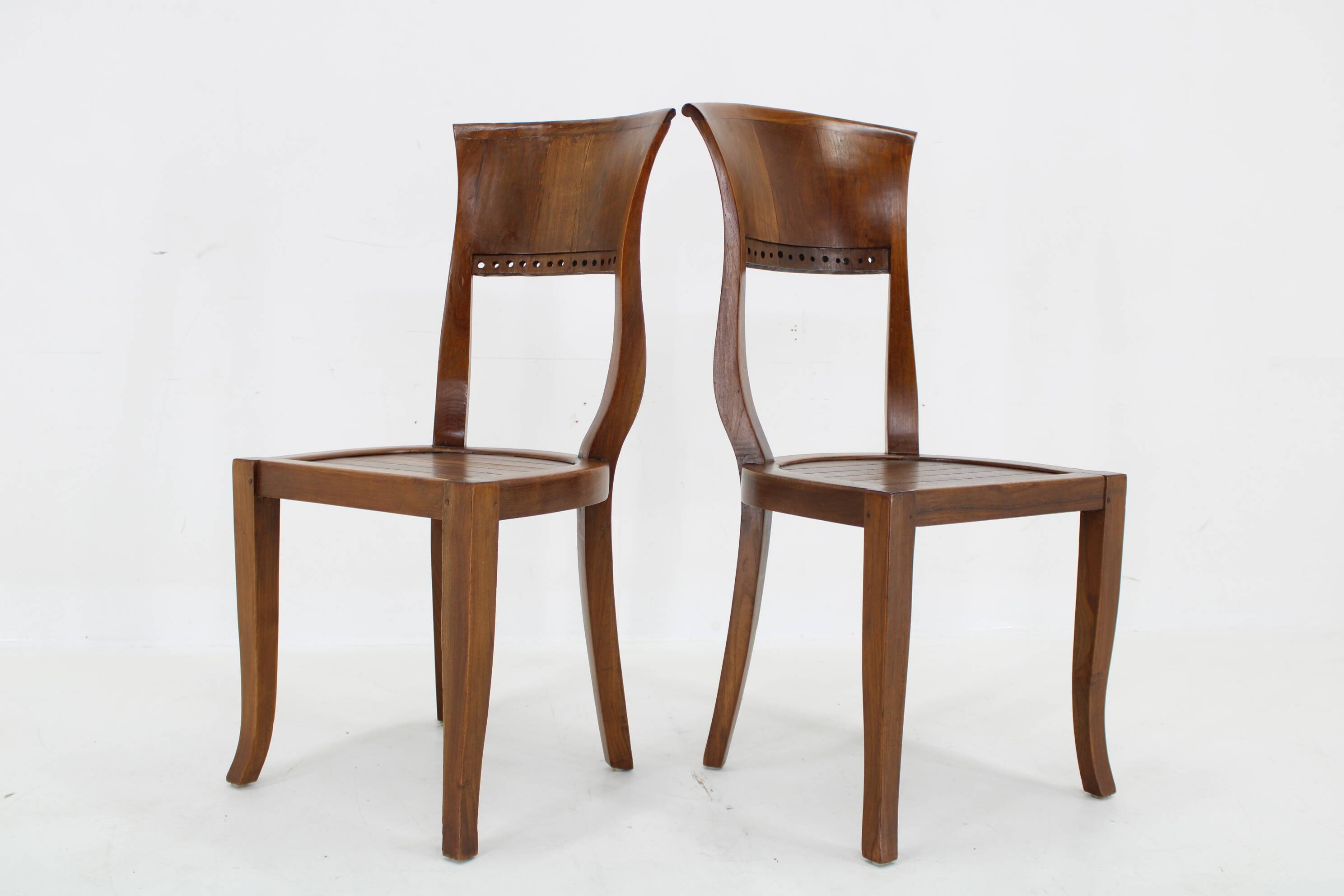 1980s Pair of Solid Teak Chairs, India