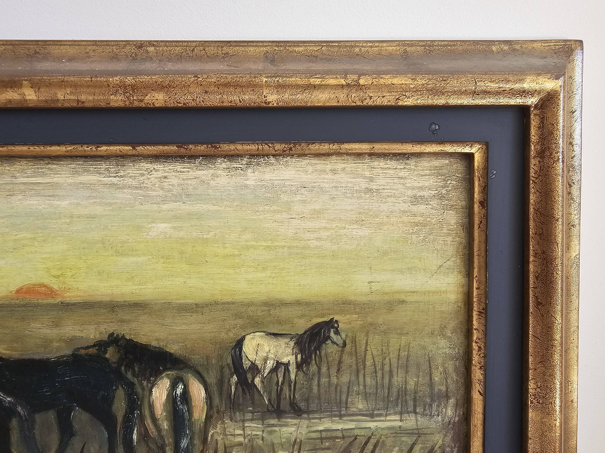 Oil on Panel, Barbizon School - Horses in the Meadow, Signed Lucien V