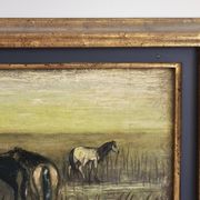 Oil on Panel, Barbizon School - Horses in the Meadow, Signed Lucien V