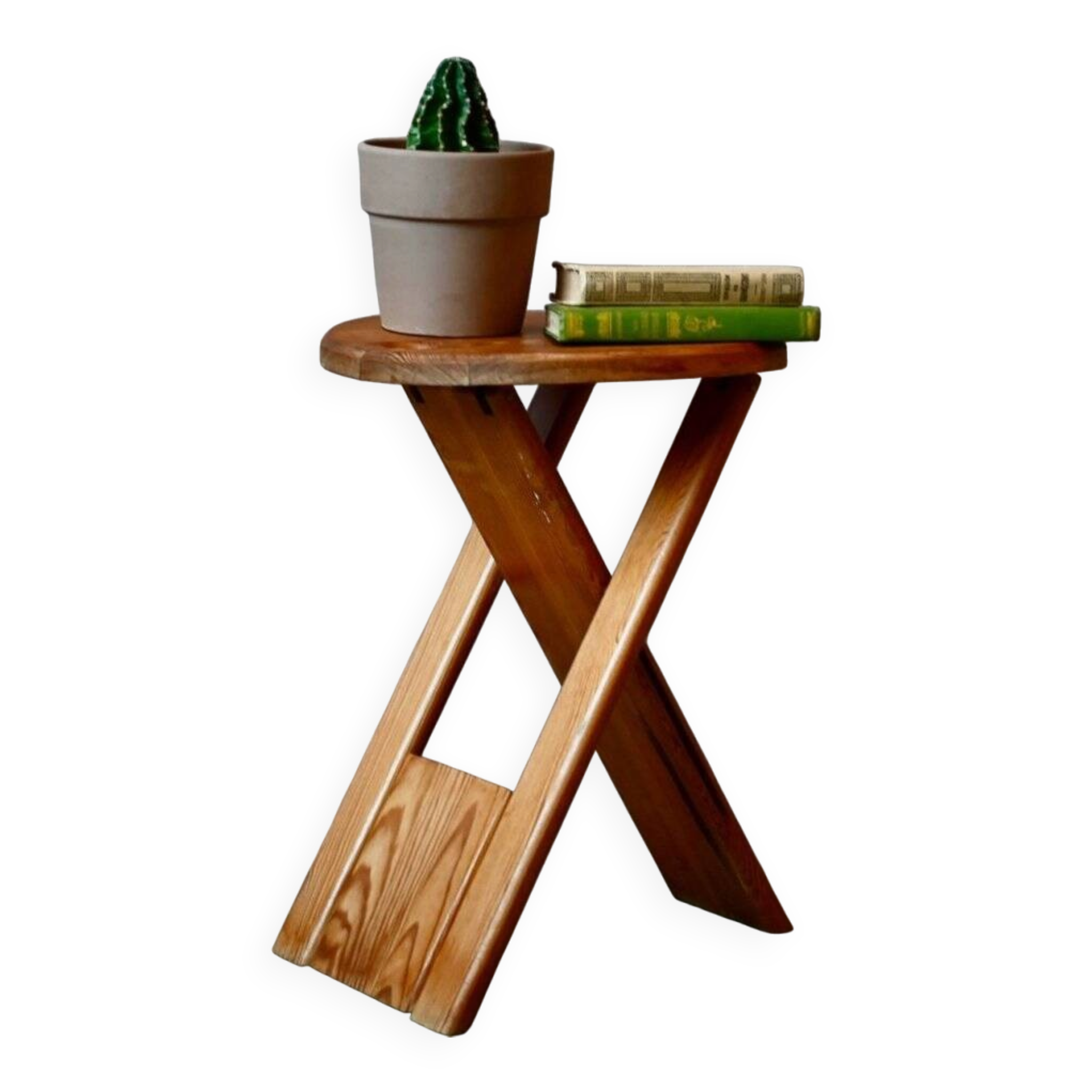 Tabouret pliant Roger Tallon en pin massif édition Sentou, années 70
