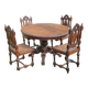 Round Table Set with 4 Characterful Carved Oak Chairs