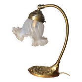 Lampe de bureau en laiton, bronze et tulipe en verre, 1920