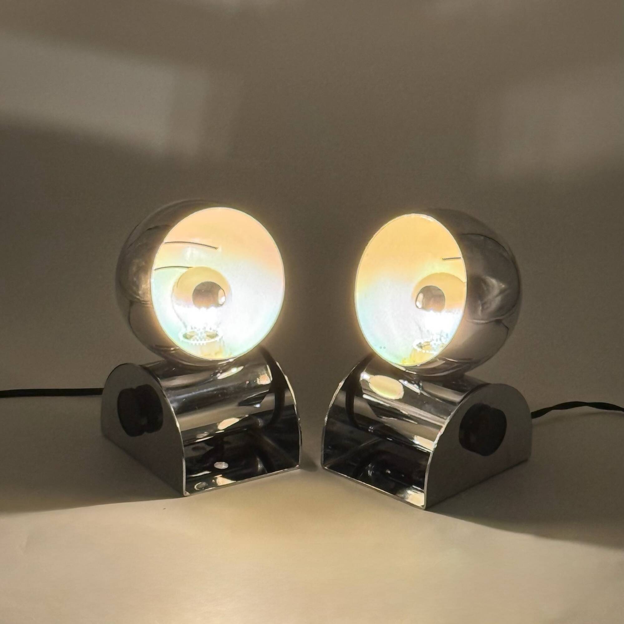 Tronconi Chrome Eyeball Lamps Italian Pair 1970s