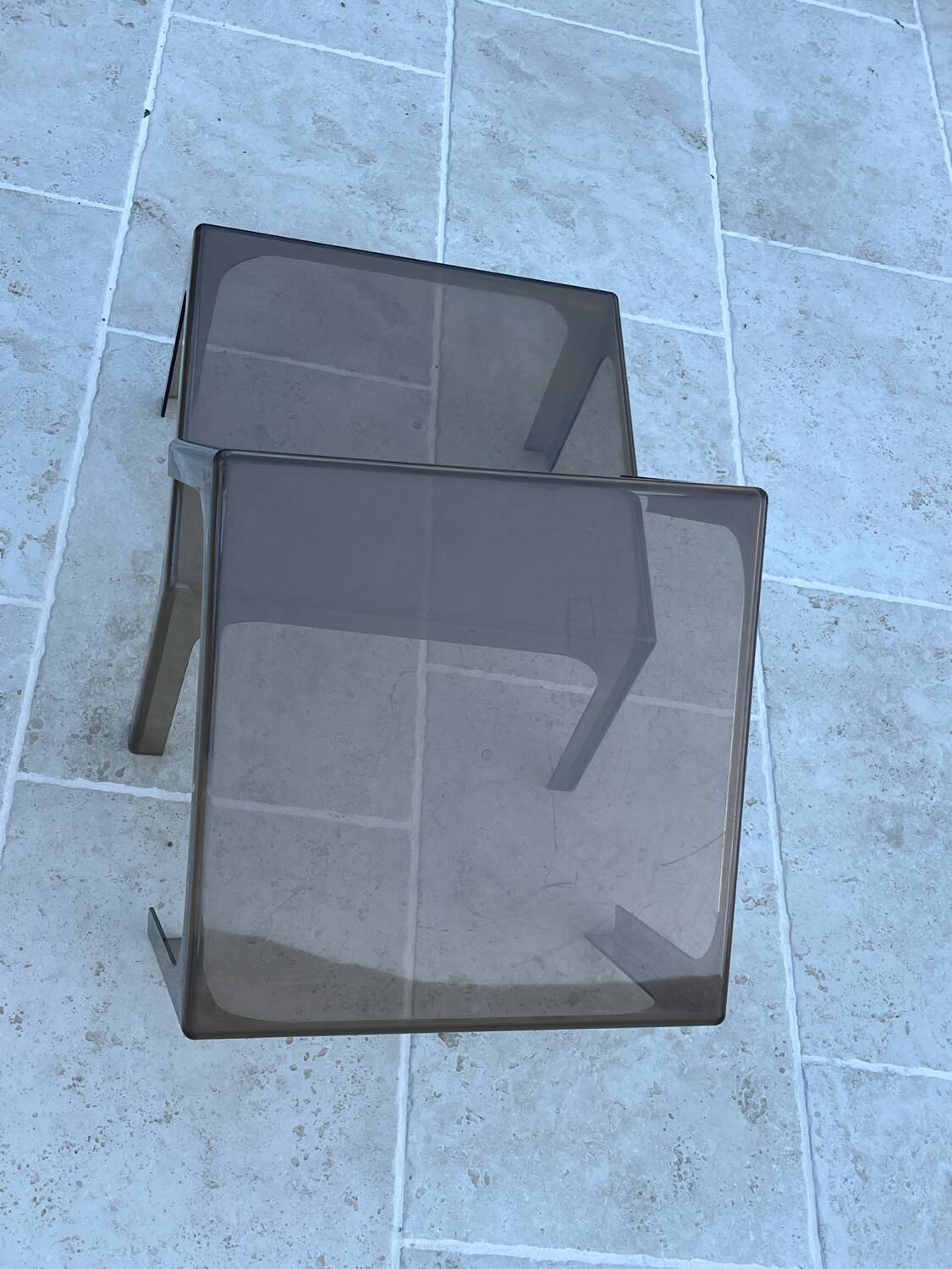 Pair of smoked plexiglass coffee tables 1970 side tables