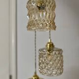 Triple antique globe pendant light in amber glass