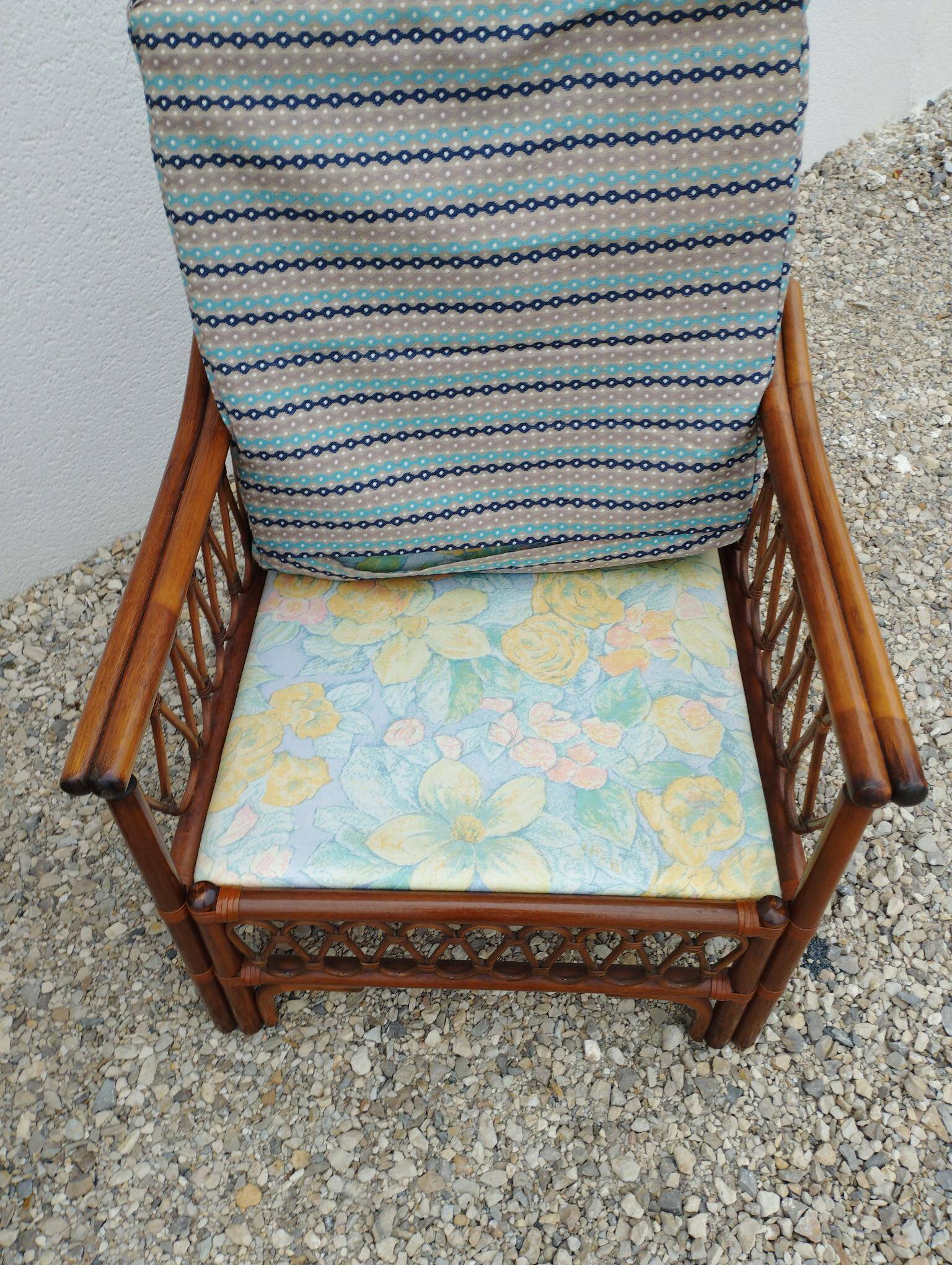Pair of glacier blue rattan armchairs French Riviera vintage ép
