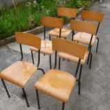 Set of 6 wooden and iron chairs